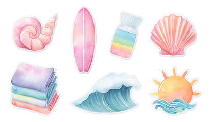 Colorful Watercolor Tropical Icons for Summer Life Mini Edition Illustration