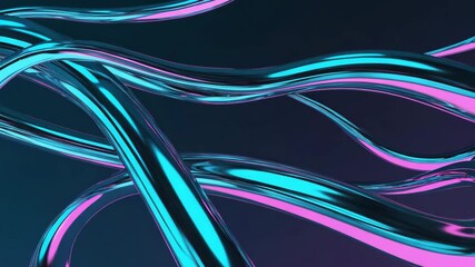 Dynamic flowing chrome waves shimmer with vibrant cyan and magenta light gradients, perfect for a modern abstract background or futuristic design project with a sleek, eye-catching effect - Powered by Adobe