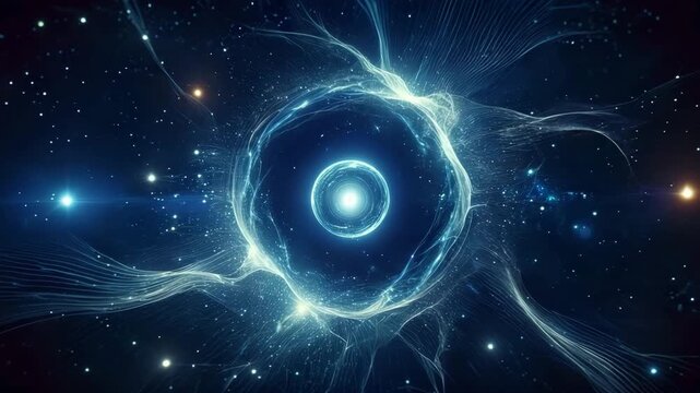 Stunning cosmic energy streams and bright celestial orb in dark space, perfect for science fiction, technology concepts, and innovative design projects, creating a sense of wonder and discovery