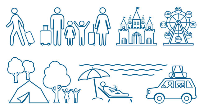 人　家族　旅行　ピクトグラム　線画アイコンセット