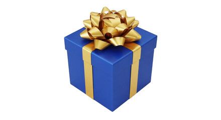 Obraz premium Blue gift box with golden bow isolated on transparent background