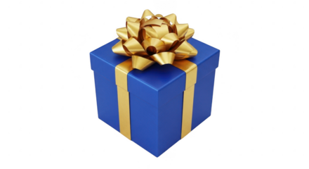 Blue gift box with golden bow isolated on transparent background