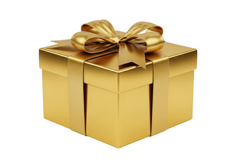Obraz premium Golden gift box with ribbon bow isolated on transparent background