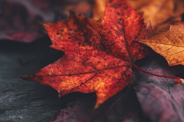 Vibrant autumn foliage displays breathtaking shades of red and orange on a chilly morning in a peaceful garden