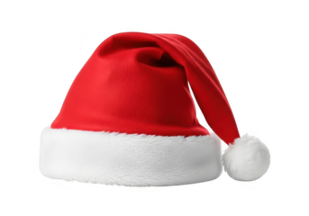 Red santa hat with white fur trim isolated on transparent background