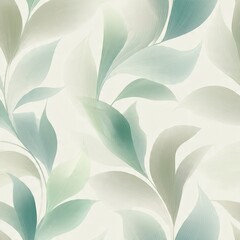 Seamless Green Leaves Pattern on Light Background, Botanical Wallpaper