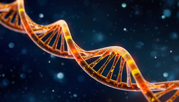 Abstract representation of a glowing DNA double helix structure.