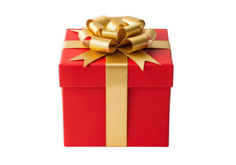 Obraz premium Red gift box with gold ribbon bow isolated on transparent background