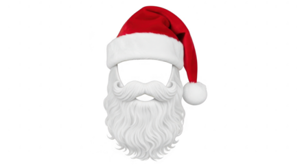 Santa claus hat and beard isolated on transparent background