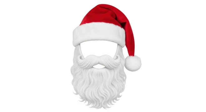 Santa claus hat and beard isolated on transparent background