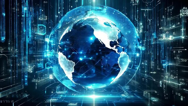 Futuristic global network connecting the world with vibrant blue data streams, a dynamic technology concept for digital transformation and international business growth, modern innovation - Powered by Adobe