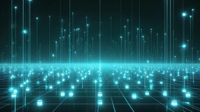 Futuristic network animation featuring glowing nodes and a dynamic grid, perfect for showcasing cutting-edge technology, innovative solutions, and digital connectivity in action