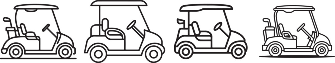 Fototapeta premium Set of Golf Cart Line Art Illustration, Coloring Book Page Line Art Drawing