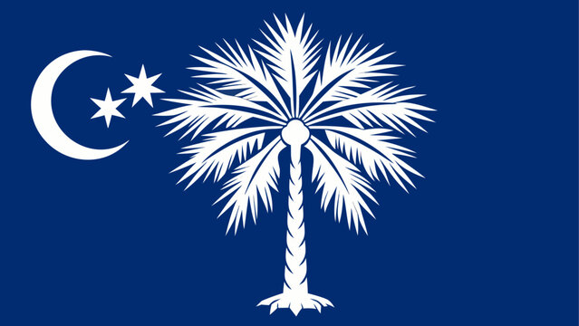 Very beautiful vector illustration of the official flag of South Carolina, featuring a crisp, clean design with the iconic white palmetto tree and crescent on a solid indigo background, isolated on 
