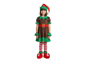 Young girl in elf costume, isolated on transparent background