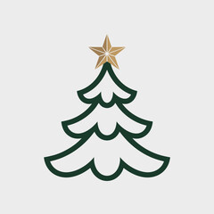 Obraz premium Geometric tree with gold star illustration – Perfect for luxury holiday branding or tags.