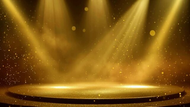 Elegant golden podium stage with movement light effect.decoration for product display and celebration concepts