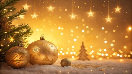 “Radiant golden Christmas backdrop filled with shimmering lights and festive warmth, ideal for joyful holiday greetings