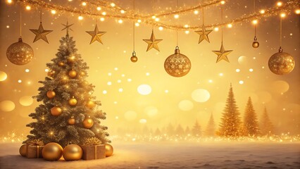 “Radiant golden Christmas backdrop filled with shimmering lights and festive warmth, ideal for joyful holiday greetings