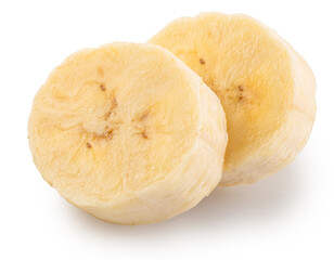 Fototapeta premium Banana slices isolated on white. File contains clipping paths.