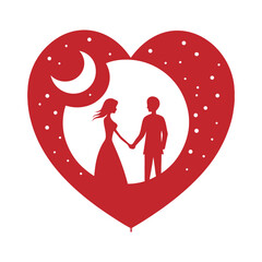 Romantic couple illustration with hearts and a loving silhouette