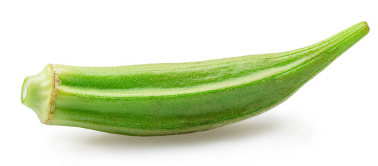 Okra green seed pod isolated on white background. File contains clipping path.