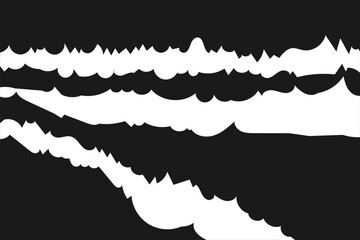 Abstract black and white background with irregular wavy shapes and sharp-edged contours