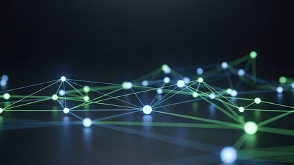 Vibrant glowing nodes connect in a dynamic digital network, symbolizing global data flow, technological innovation, and secure communication.
