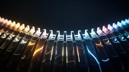 Ring shaped futuristic structure illuminated with alternating yellow, pink, and blue neon light lines