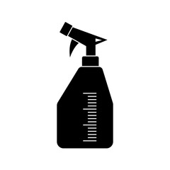 Silhouette spray bottle icon isolated on white background, perfect for cleaning products, sanitation, disinfectant labels, cosmetic packaging, and household tool designs.