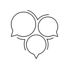 Simple line-style speech bubble icon set isolated on white background, perfect for chat apps, messaging UI, communication symbols, comments, discussions, and social media graphics.