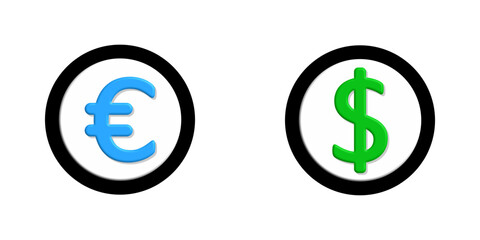 Clean currency icon showing dollar and euro symbols on white background, perfect for money exchange, financial services, pricing visuals, payment systems, and global economic designs.