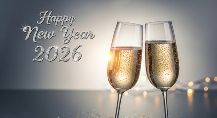 Happy new year 2026 with champagne glasses