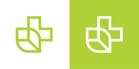 A dual-meaning logo combining a leaf and a medical cross, symbolizing natural health, wellness, and eco-friendly medical care in a clean, modern style.