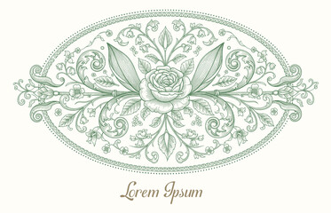 Elegant baroque wedding invitation monogram frame. Antique decorative victorian wedding frame illustration.