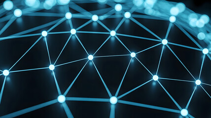 Global Connection and Networking Concept Depicting Worldwide Digital Communication with Connected Dots, Nodes, Lines, and Points on Spherical Surface in Dark Background