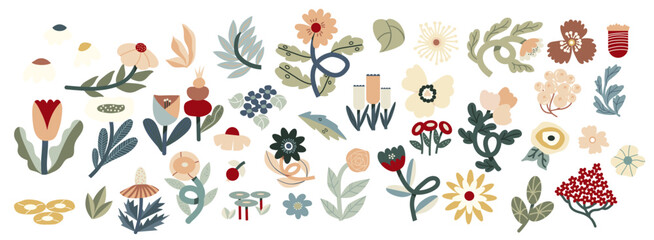 Whimsical Flowers - modern floral clipart set
