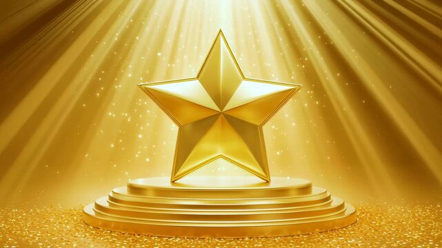 Luxury star rotate shining in podium with spotlight.Victory and goal success concepts