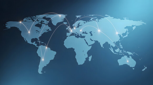 Network Connection Around World Map Representing Global Communication and Interconnectedness Between Continents Highlighting Logistics and International Business