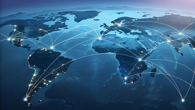 Global Network Connection Showing Earth From Space With Connected Dots And Lines Representing Worldwide Communication International Business and Globalization