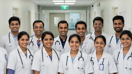 Diverse medical team smiling confidently in hospital corridor embracing healthcare diversity