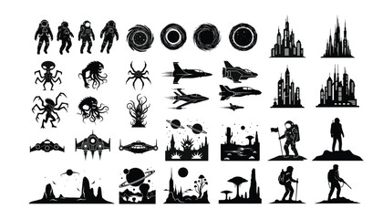 Crafting Tales of the Cosmos Storytelling Through Silhouette Icons of Space Exploration and Extraterrestrial Worlds