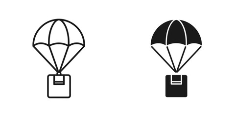 Fast delivery with parachute and box, swift shipping services, cargo transport, and express shipment icon