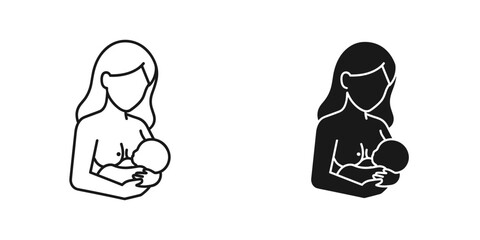Elegant line art of a mother lovingly breastfeeding her baby, celebrating the bond of motherhood and nourishment