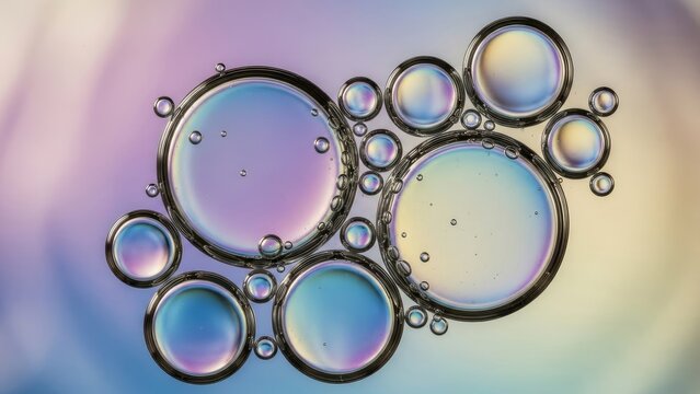 Stunning iridescent bubbles dance across a vibrant pastel dreamscape, perfect for adding a touch of modern elegance and visual interest to your next project
