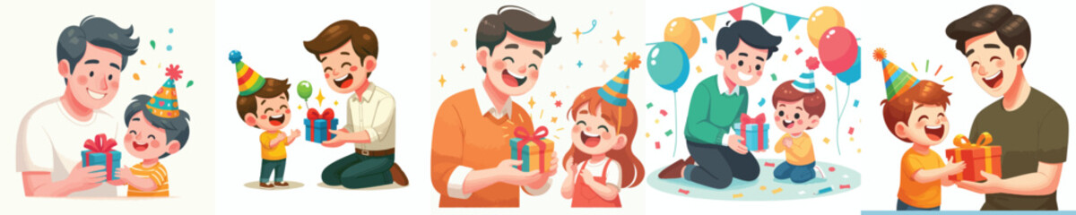 vector father giving new year gift to child