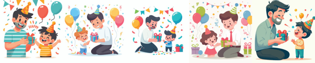 vector father giving new year gift to child