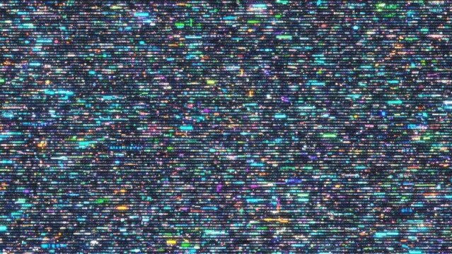 Dynamic glitchy screen texture with vibrant colors, perfect for futuristic tech backgrounds or digital art projects, adding a modern edge to your designs