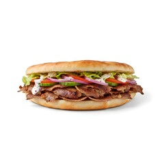 Delicious Doner Kebab in Pita Bread on White Background