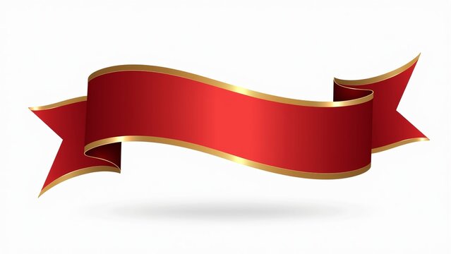 Decorative flowing red ribbon banner with an elegant gold trim, a classic scroll design element for Christmas poster graphics, festive announcements, or celebration greeting cards and titles